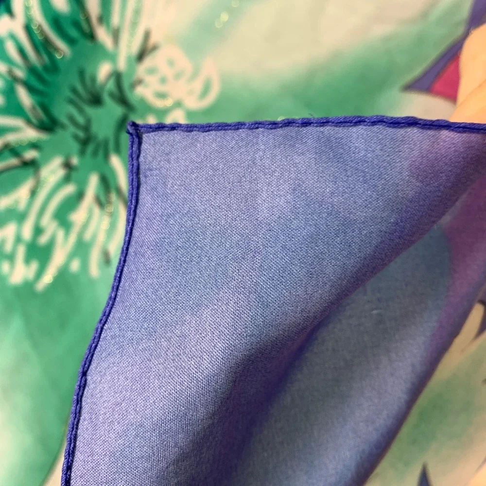 Moda Italy Scarf Womens OS Purple Teal Floral Chiffon‎ Gold Metallic Trim Shawl